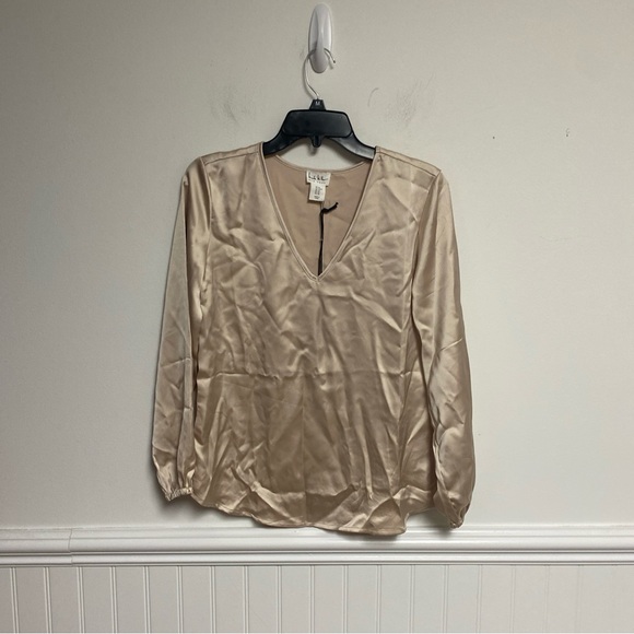 Nicole Miller Tops - Nicole Miller Womens Tan long sleeve V Neck Blouse Size XS